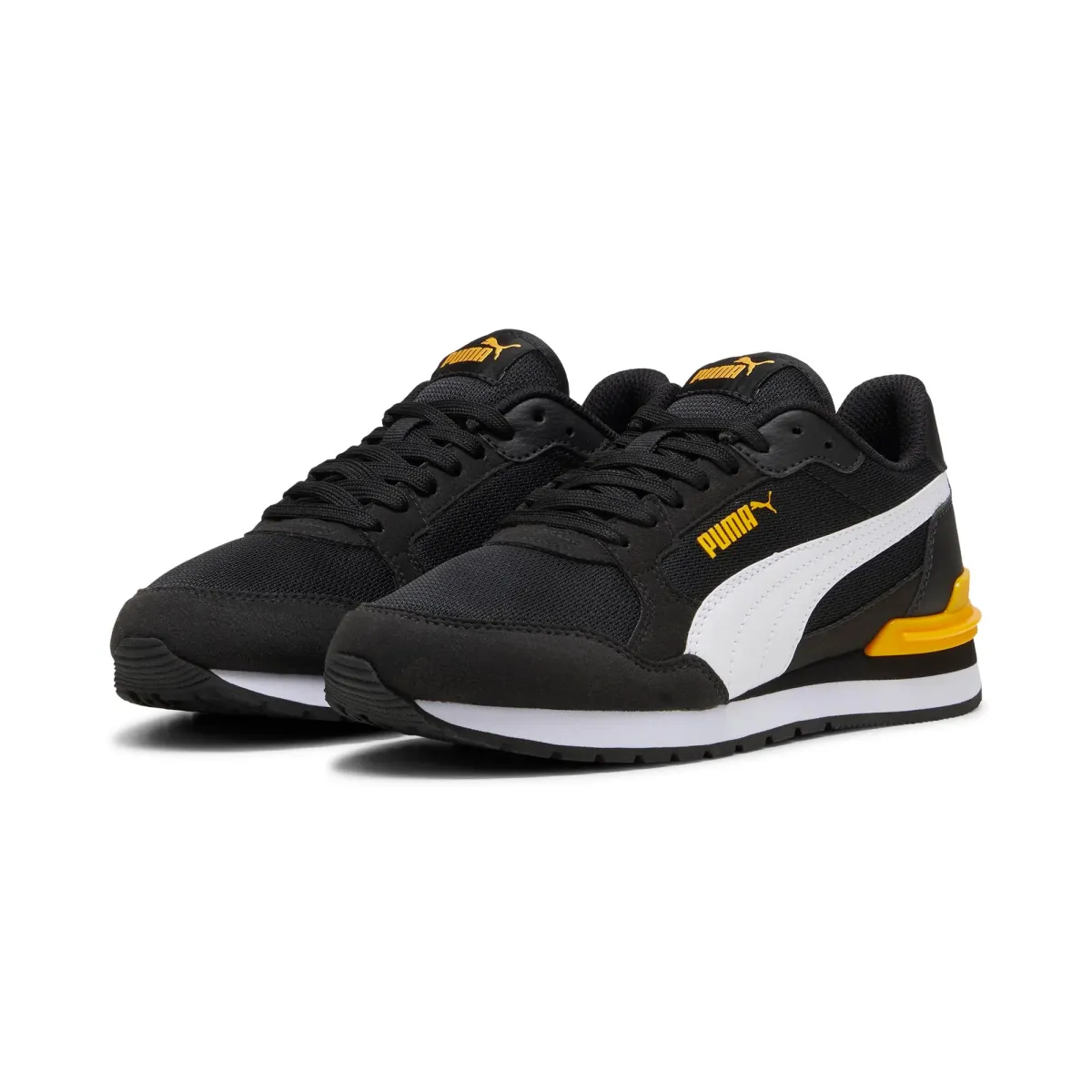 Sneakers da ragazzo nere con dettagli gialli Puma Runner V4