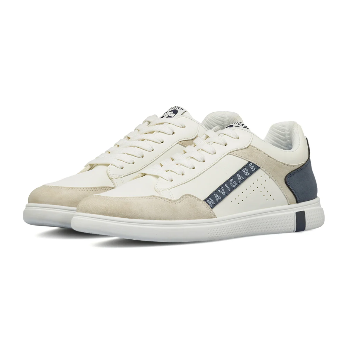 Sneakers da uomo bianche con inserti beige e blu Navigare