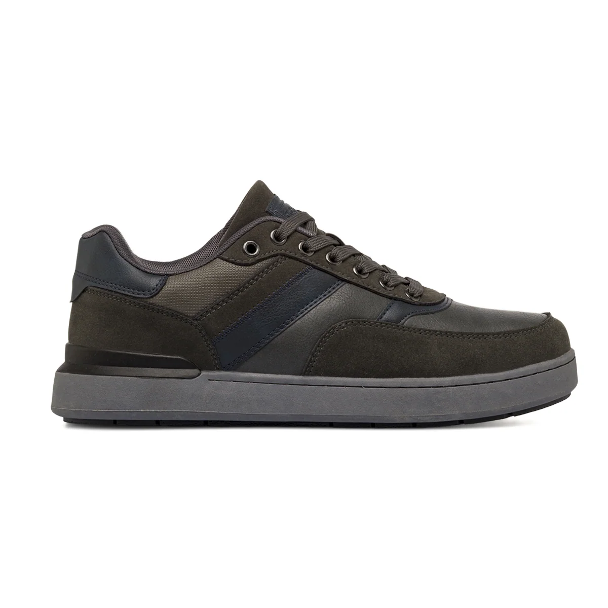 Sneakers da uomo grigio scuro Gate76 con fascia blu navy e chiusura con lacci