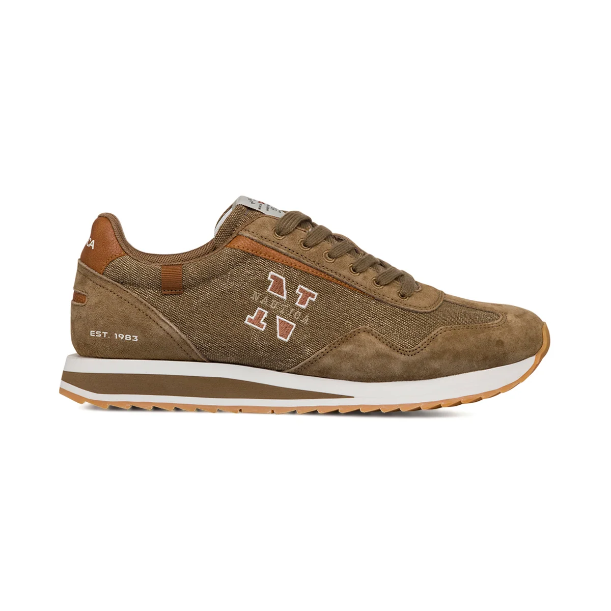 Sneakers da uomo in suede e canvas marroni con dettaglio logo Nautica