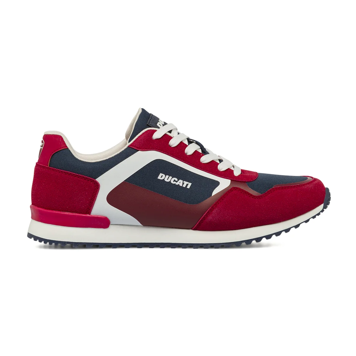 Sneakers da uomo rosse Ducati con inserti blu e bianchi