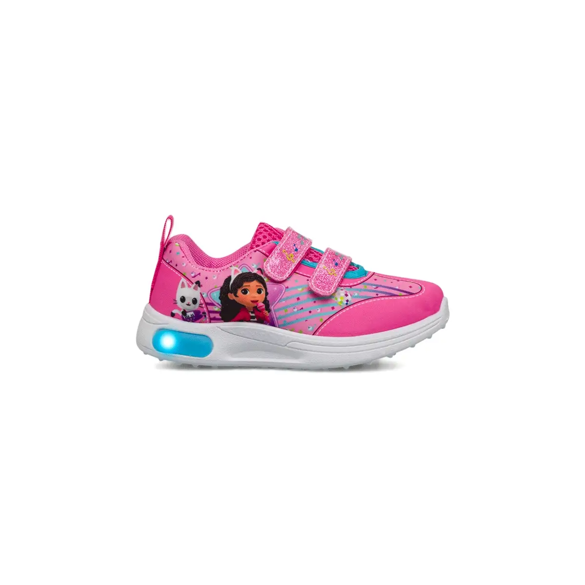 Sneakers fucsia da bambina con luci nella suola e logo La casa delle bambole di Gabby
