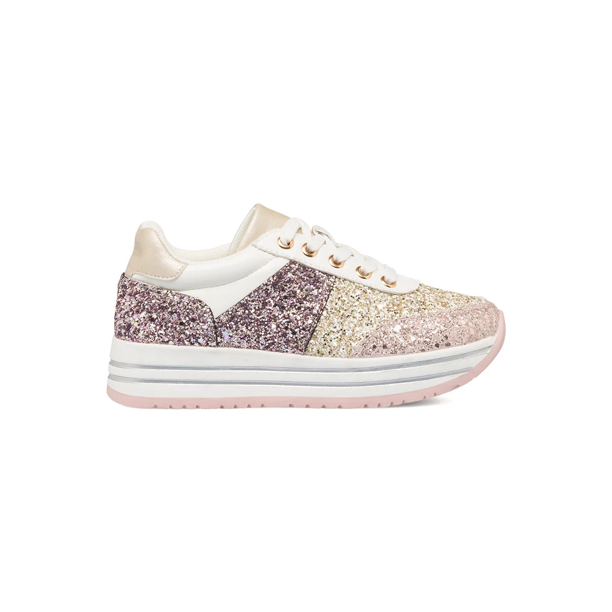 Sneakers glitterate rosa e oro da bambina 10 Baci