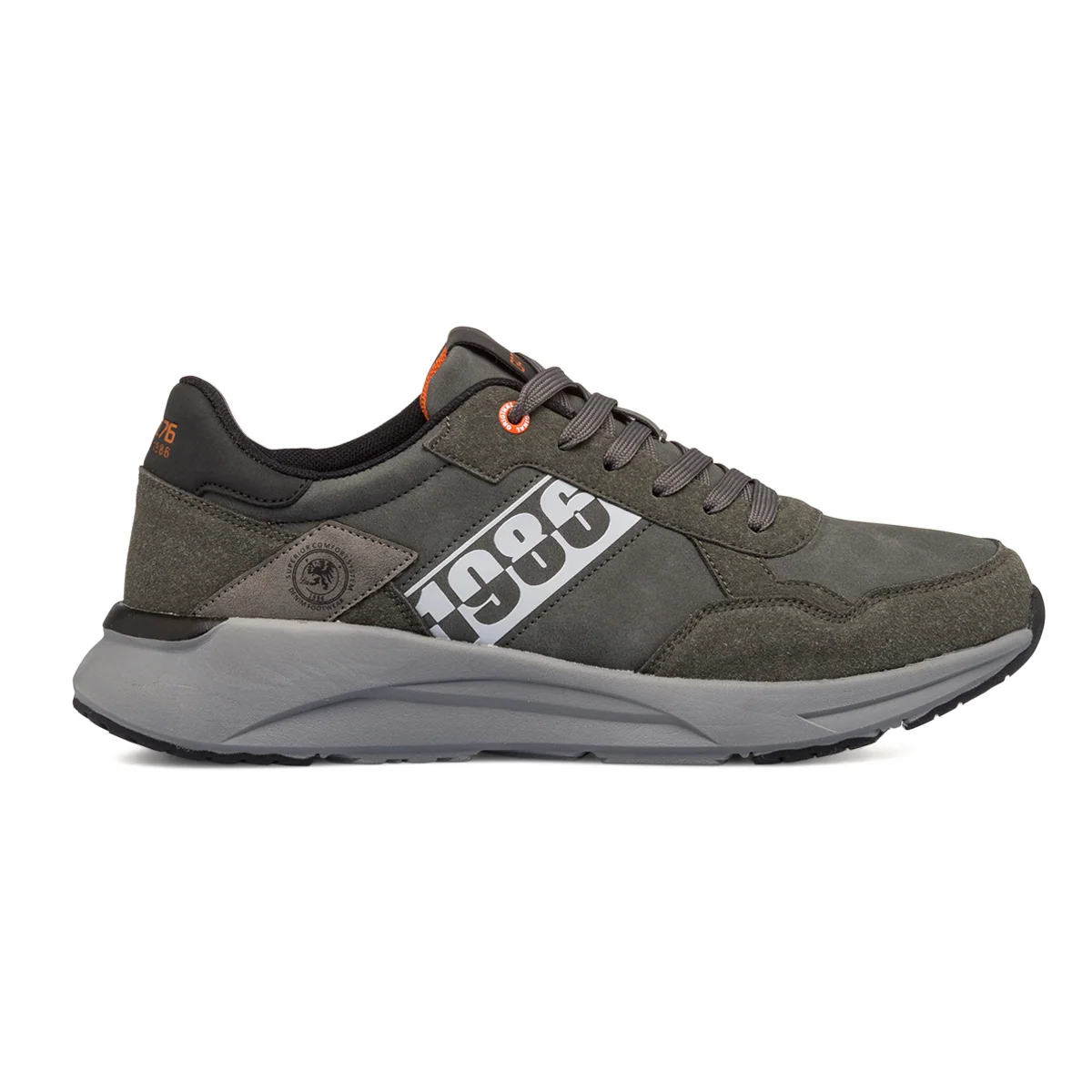 Sneakers grigie da uomo con dettagli bianchi e arancioni Gate 76