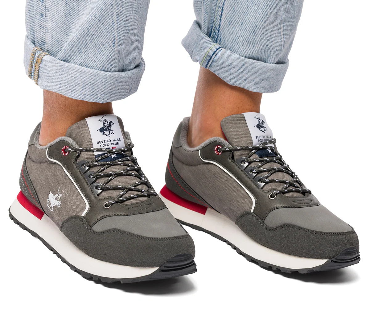 Sneakers grigie da uomo con logo laterale Beverly Hills Polo Club