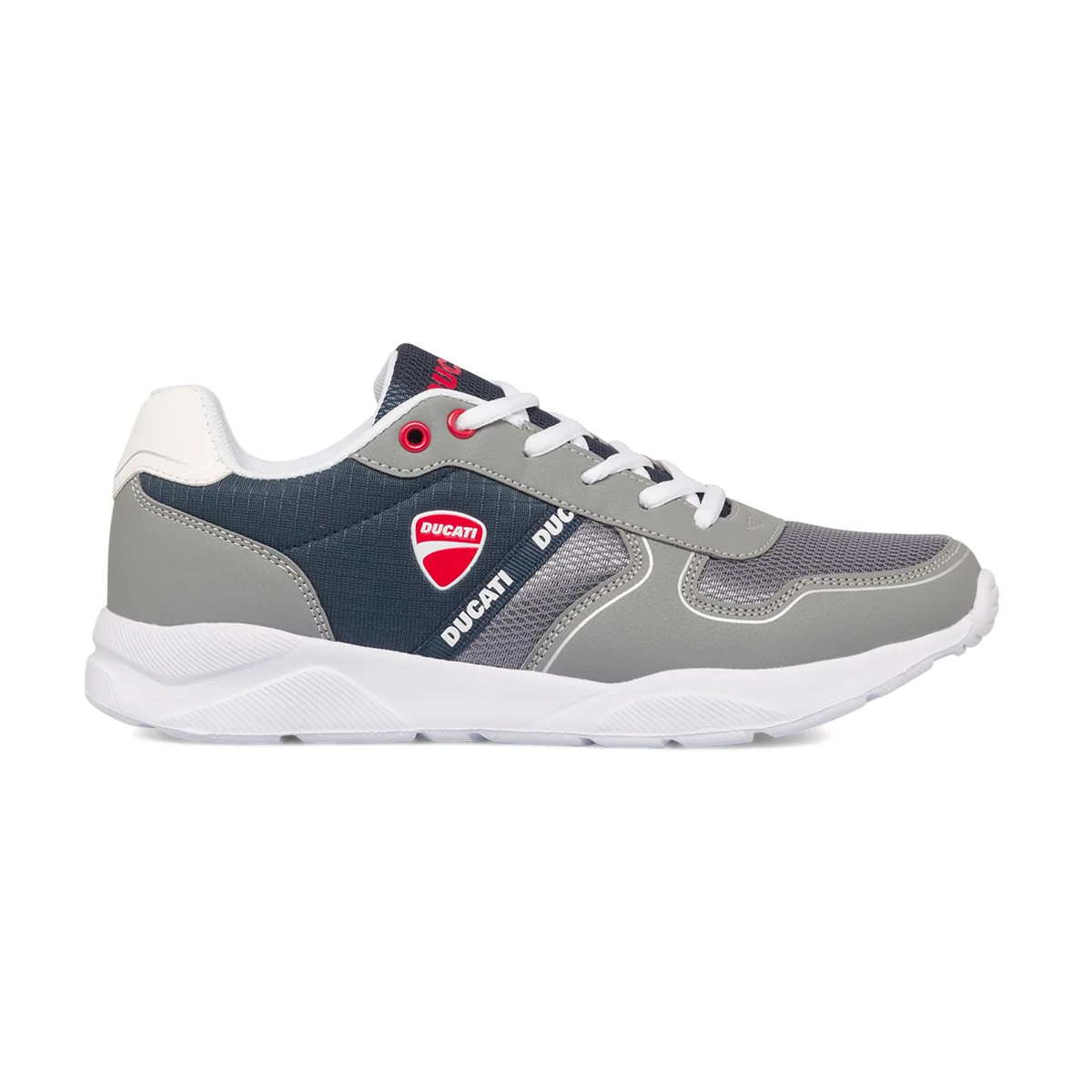 Sneakers grigie e blu da bambino con logo laterale Ducati