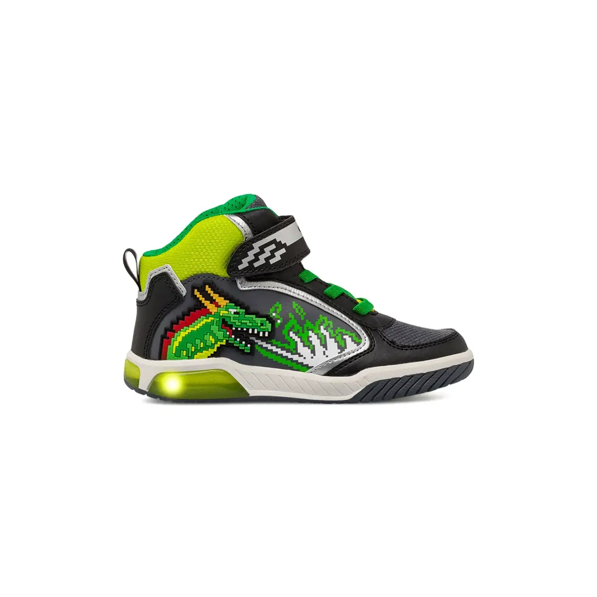 Sneakers high-top da bambino nere con luci LED e drago Geox
