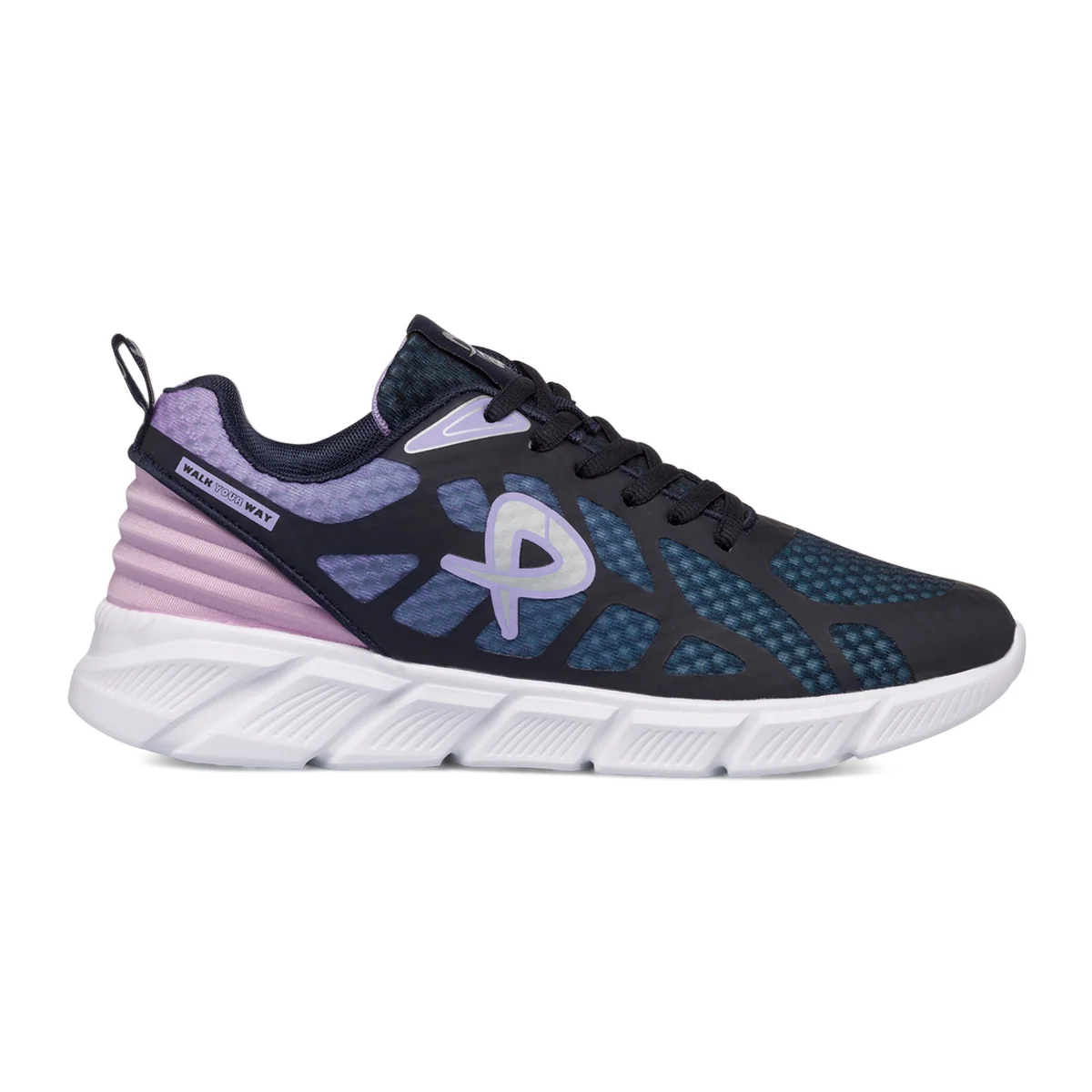 Sneakers in tessuto mesh blu e lilla da donna con dettagli in nero P Go
