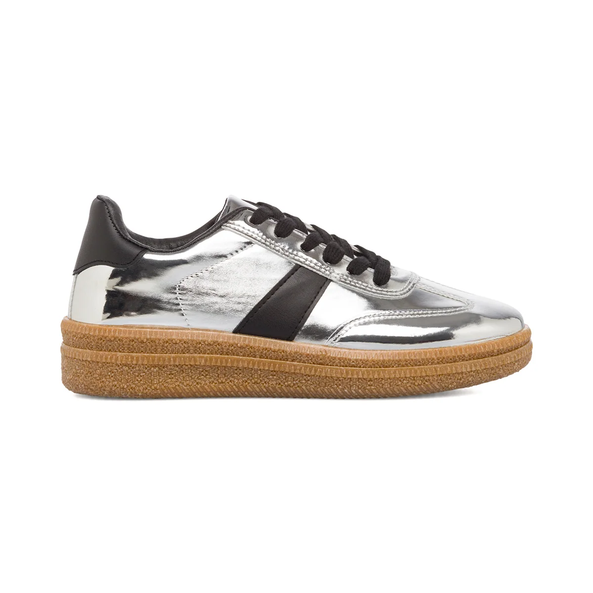 Sneakers in vernice argento da donna con dettagli neri Lora Ferres