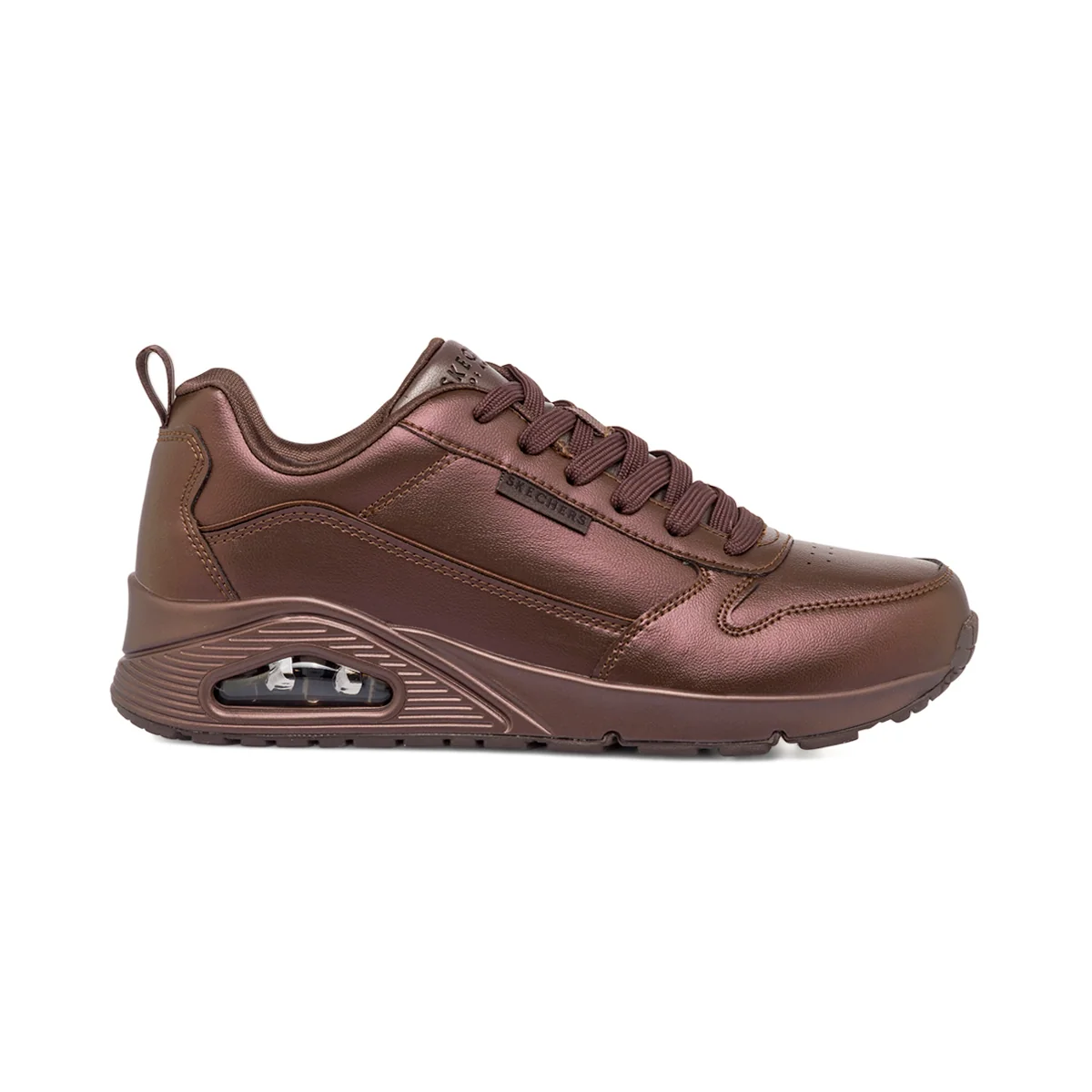 Sneakers marroni effetto metallizzato da donna con suola ad aria Skechers Uno