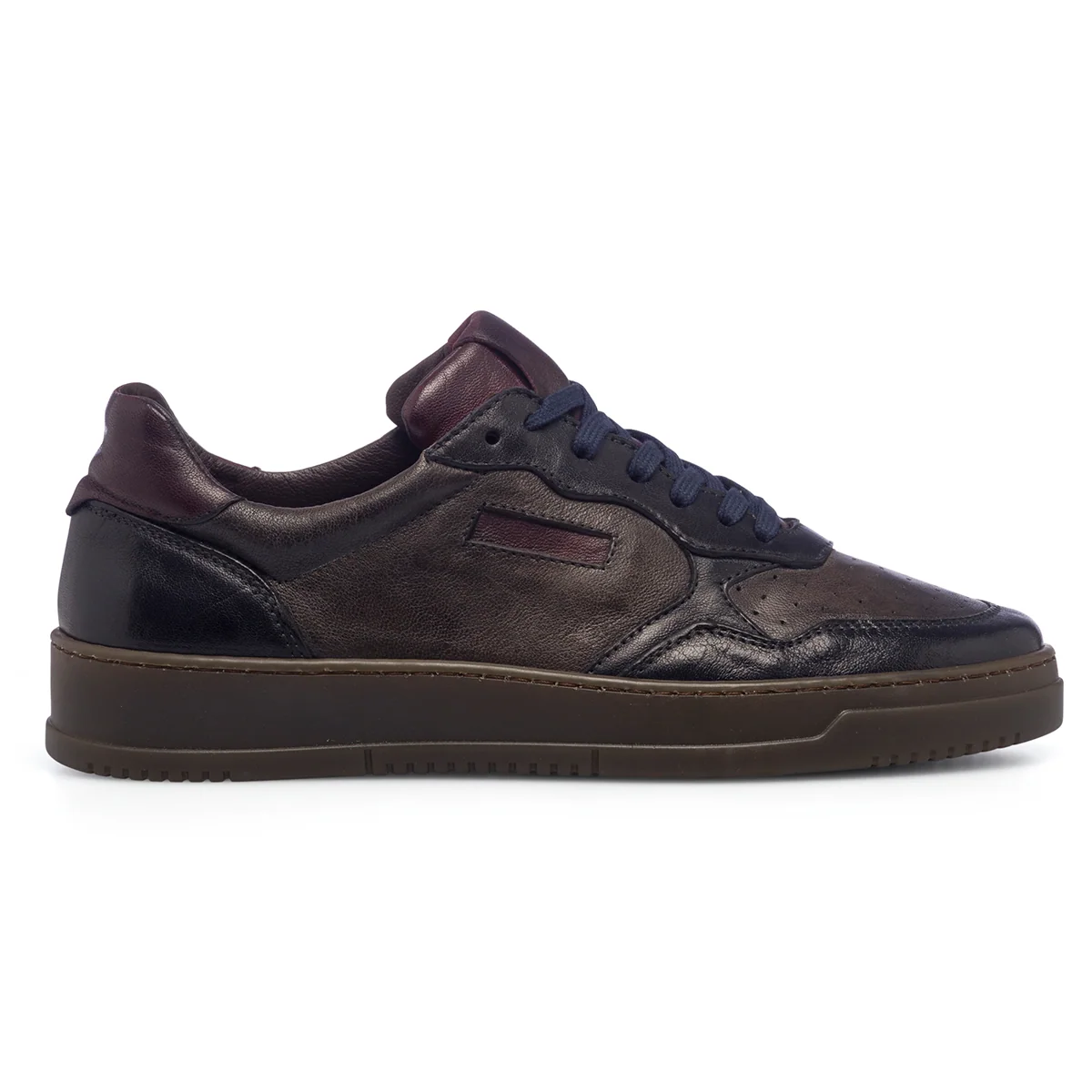Sneakers marroni in pelle da uomo con lacci blu ReBlu