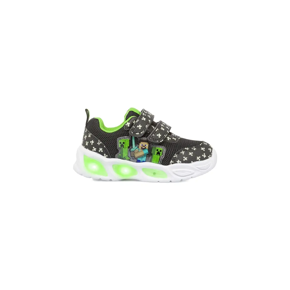 Sneakers nere e verdi da Bambino con Luci nella suola Minecraft
