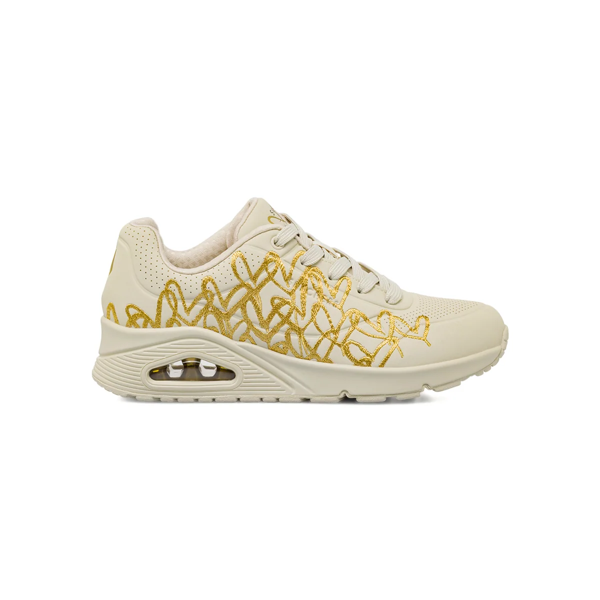 Sneakers nude da Donna con dettagli oro Skechers UNO