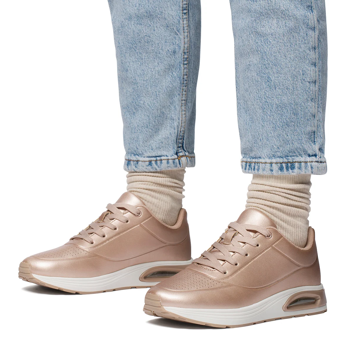 Sneakers oro rosa da donna con suola ad aria Swish Jeans