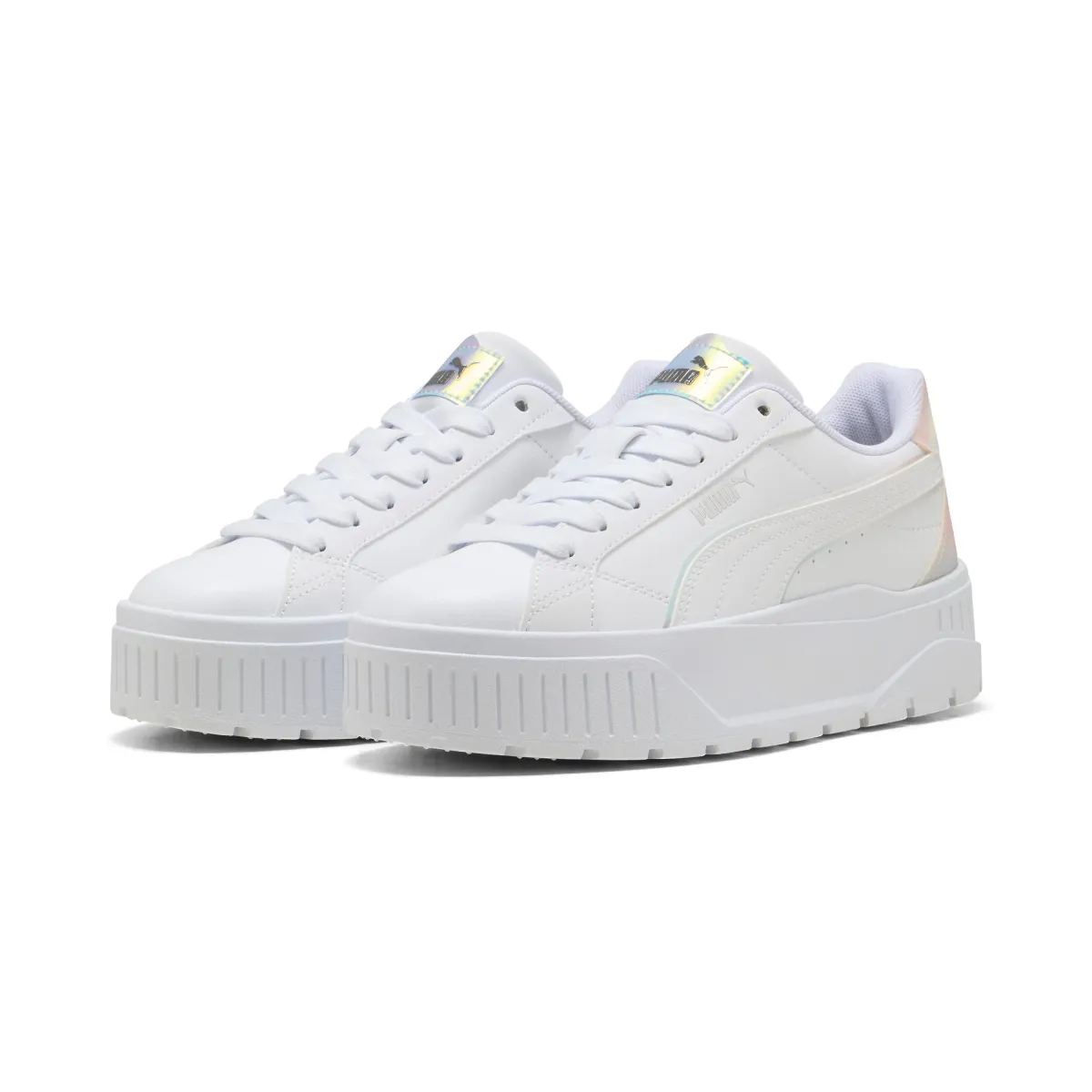 Sneakers platform bianche da ragazza con dettaglio effetto iridescente Puma Karmen II Holo 2.0