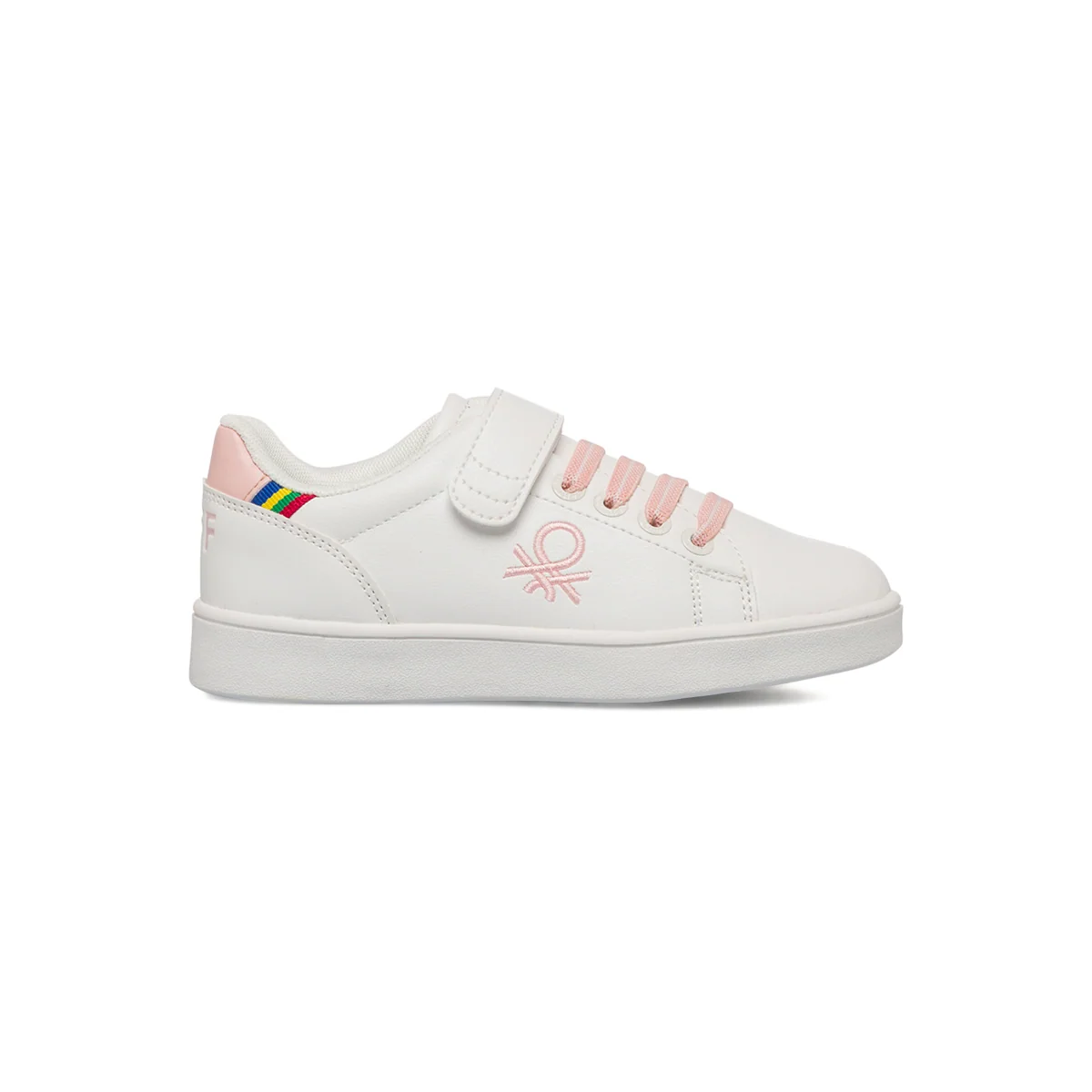Sneakers primi passi bianche da bambina con dettagli rosa Benetton Penn LTX