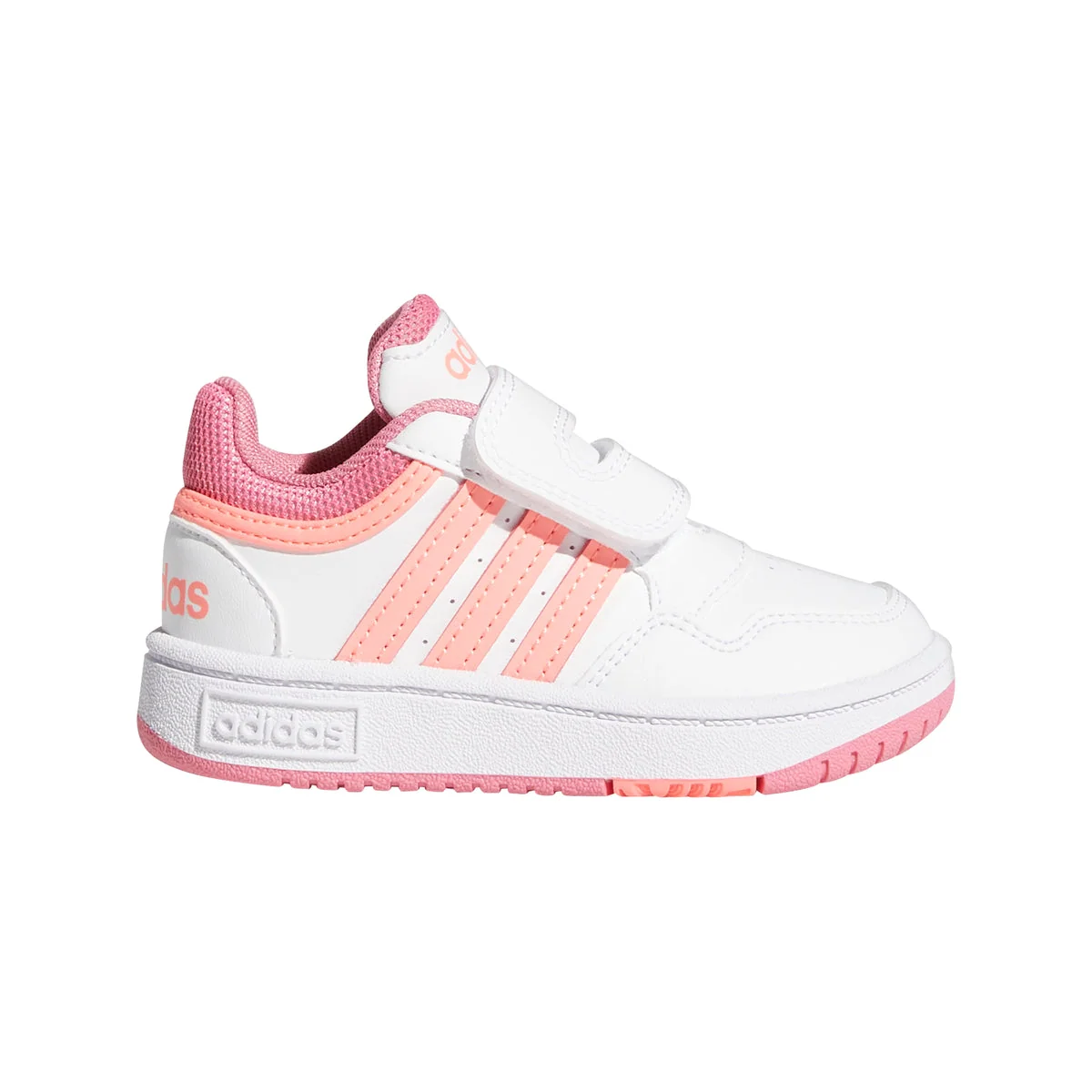 Sneakers primi passi bianche da bambina con strisce a contrasto adidas Hoops 3.0
