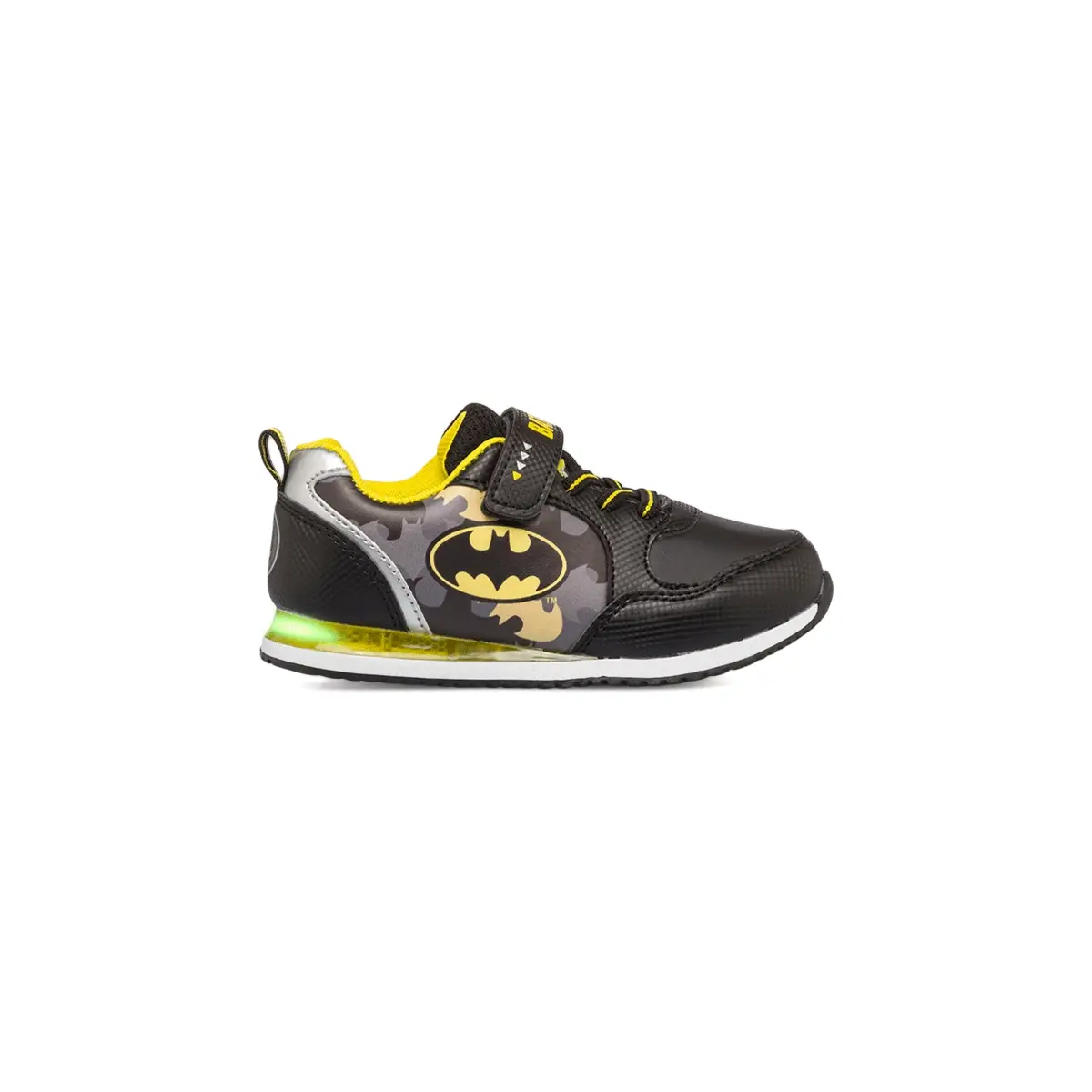 Sneakers primi passi nere da bambino con luci e stampa Batman