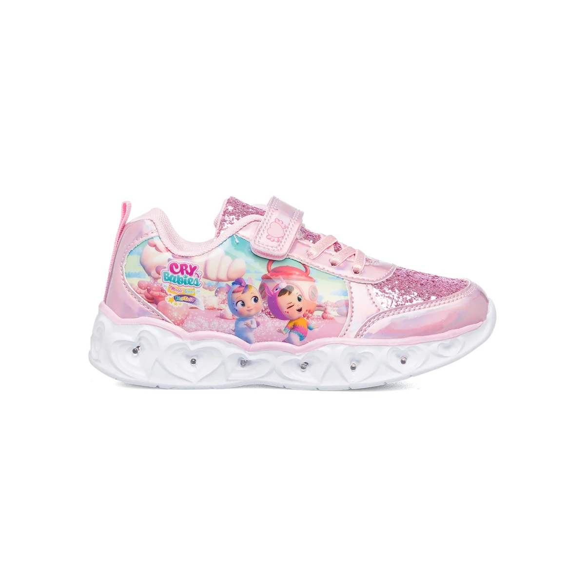 Sneakers primi passi rosa con luci sulla suola Cry Babies