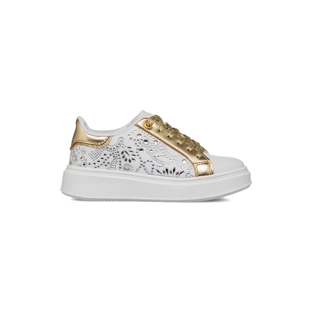 Sneakers Ragazza bianche e oro con strass Dieci Baci