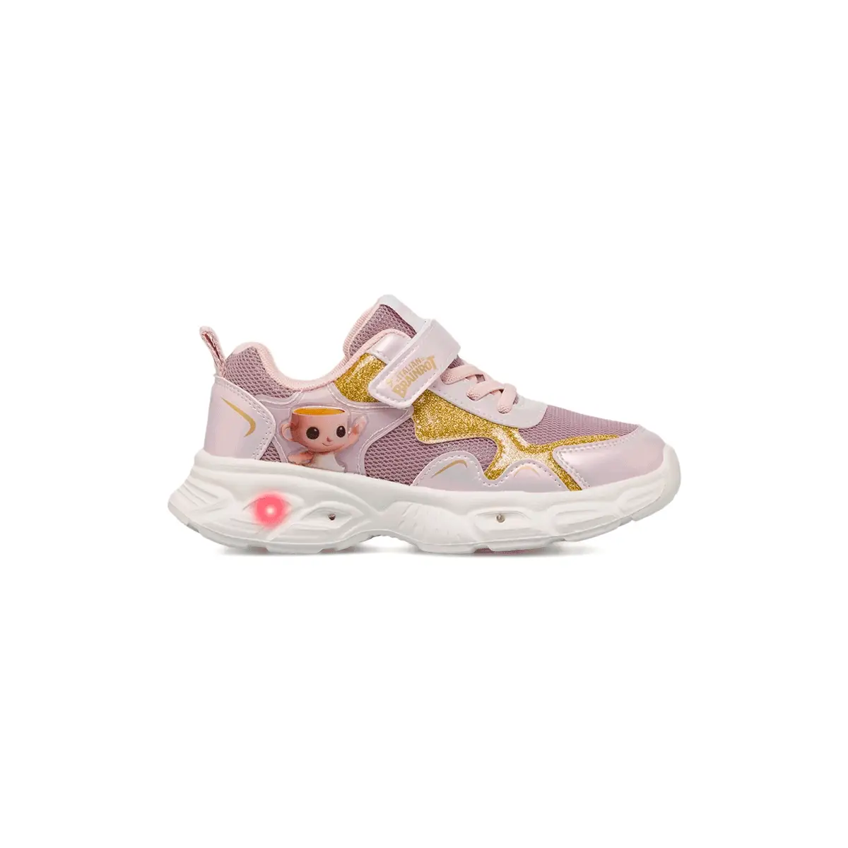 Sneakers rosa Bambina con luci nella suola e inserti glitter Skifidol