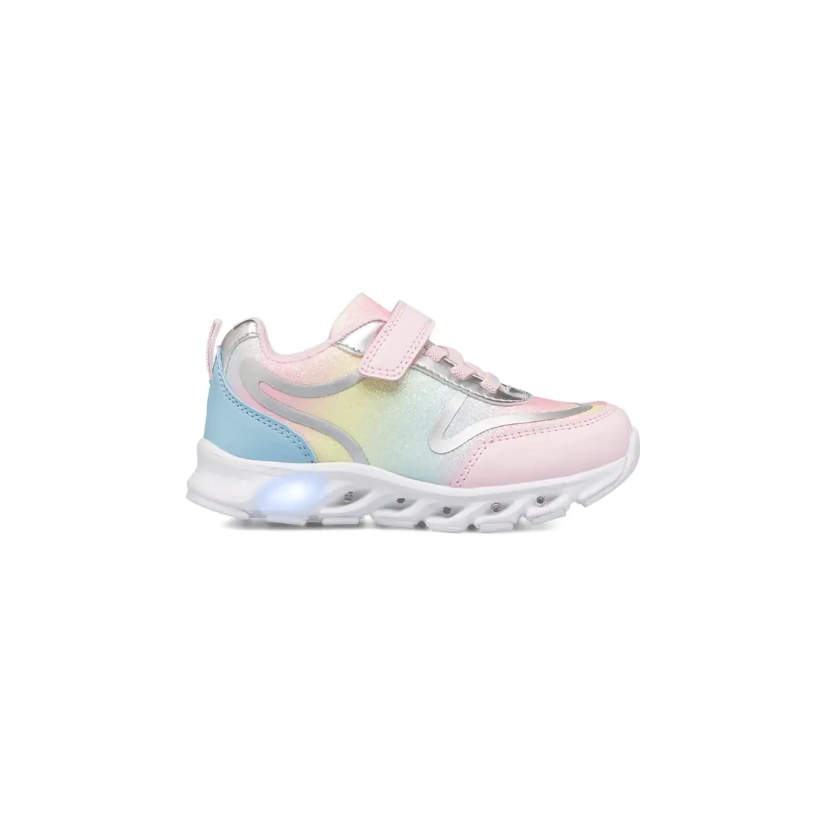 Sneakers rosa da bambina con luci nella suola e glitter arcobaleno Le scarpe di Alice