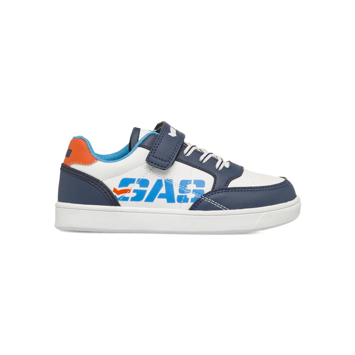 Sneakers Sport Bambino Bianche e Blu con lacci elastici e strappi Gas