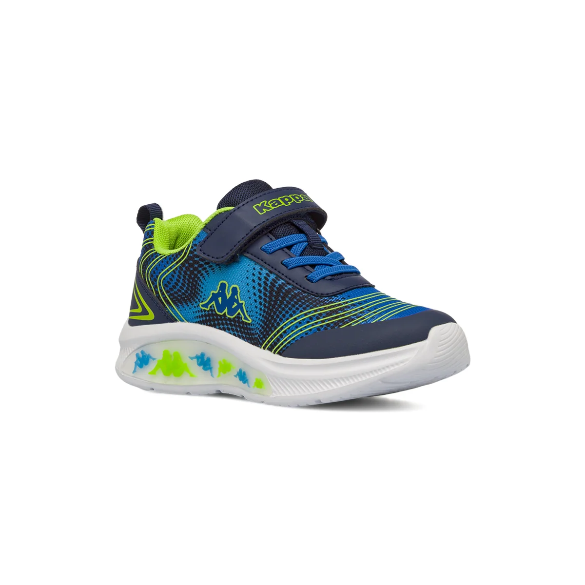 Sneakers sportive blu da Bambino con luci nella suola e strappo Kappa