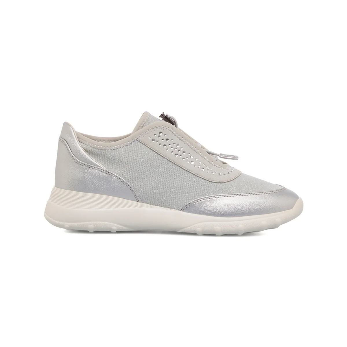 Sneakers traspiranti argento da donna con strass Geox Alleniee