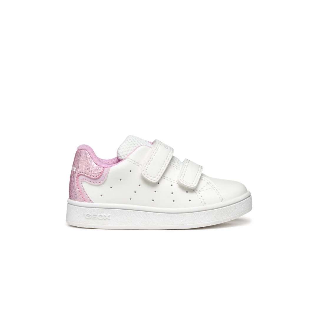 Sneakers traspiranti bianche Bambina con strappo e inserto rosa Geox
