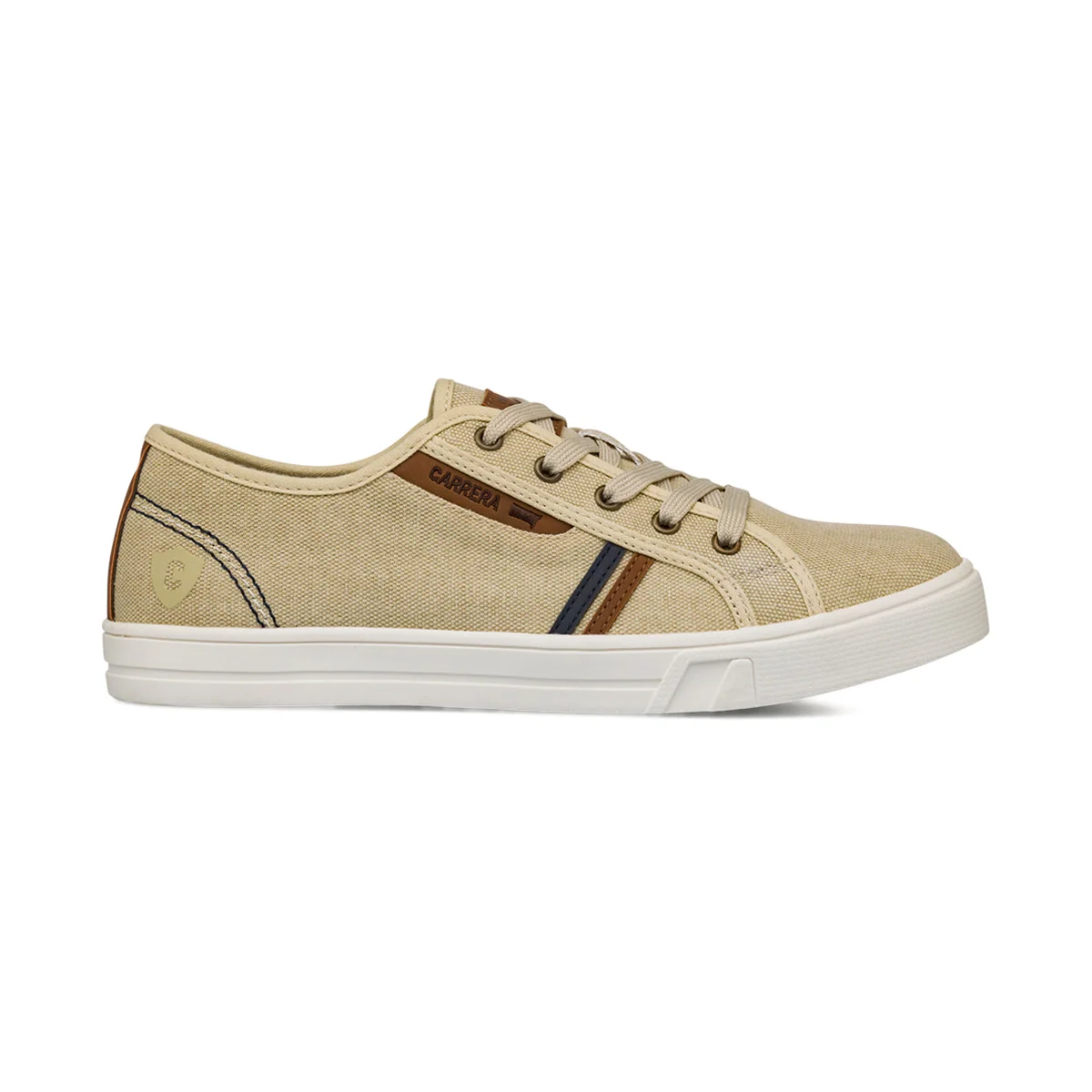 Sneakers uomo in tessuto beige con suola bianca e dettagli sportivi Carrera