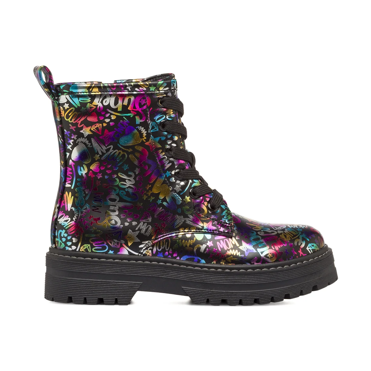 Stivaletti Anfibi Neri da Bambina con stampe multicolor Dieci Baci