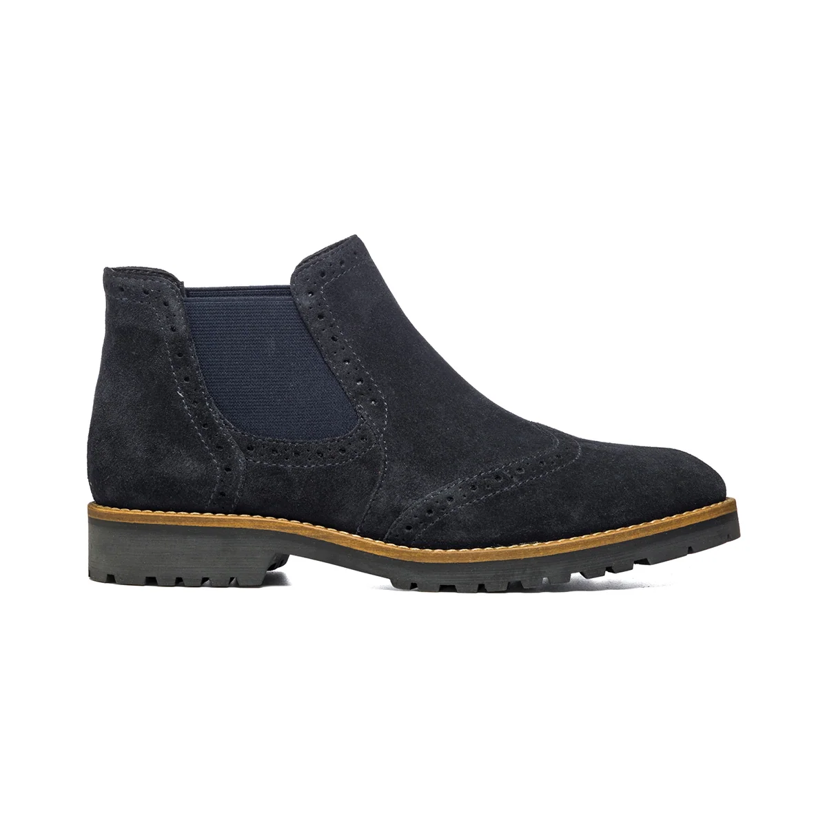 Stivaletti blu in pelle scamosciata con inserti elastici e dettagli brogue Primopiano