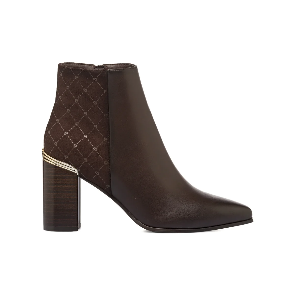 Stivaletti Donna Marroni con tacco largo e inserto oro Pierre Cardin
