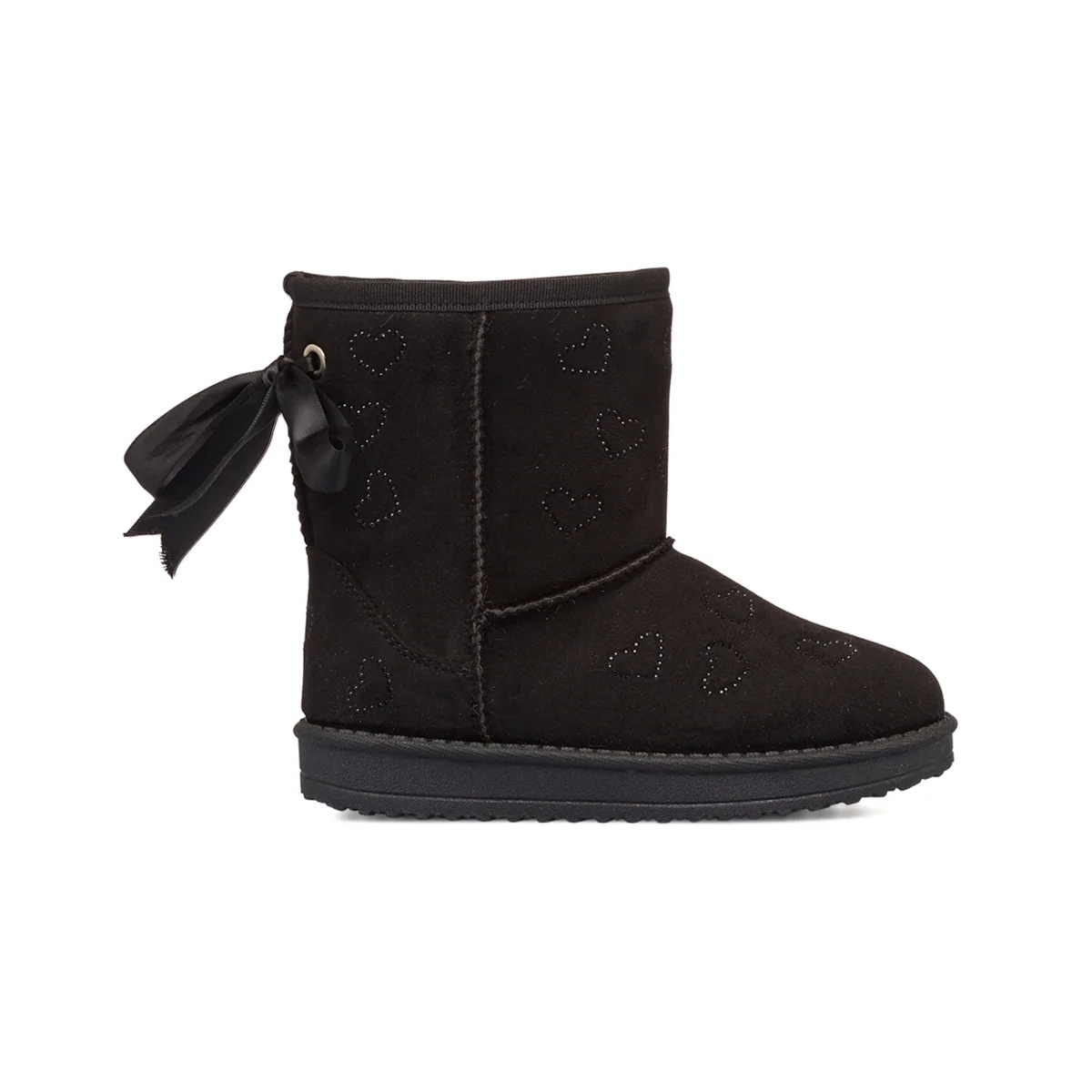Stivaletti imbottiti cozy boots neri da bambina con cuori strass e fiocchetto 10 Baci