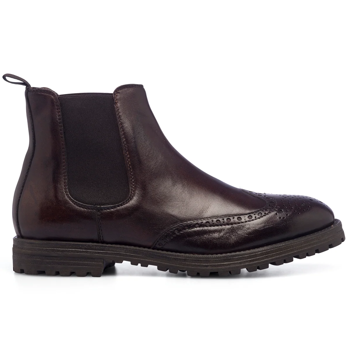 Stivaletti marroni in pelle da uomo con inserti elastici e dettagli brogue ReBlu