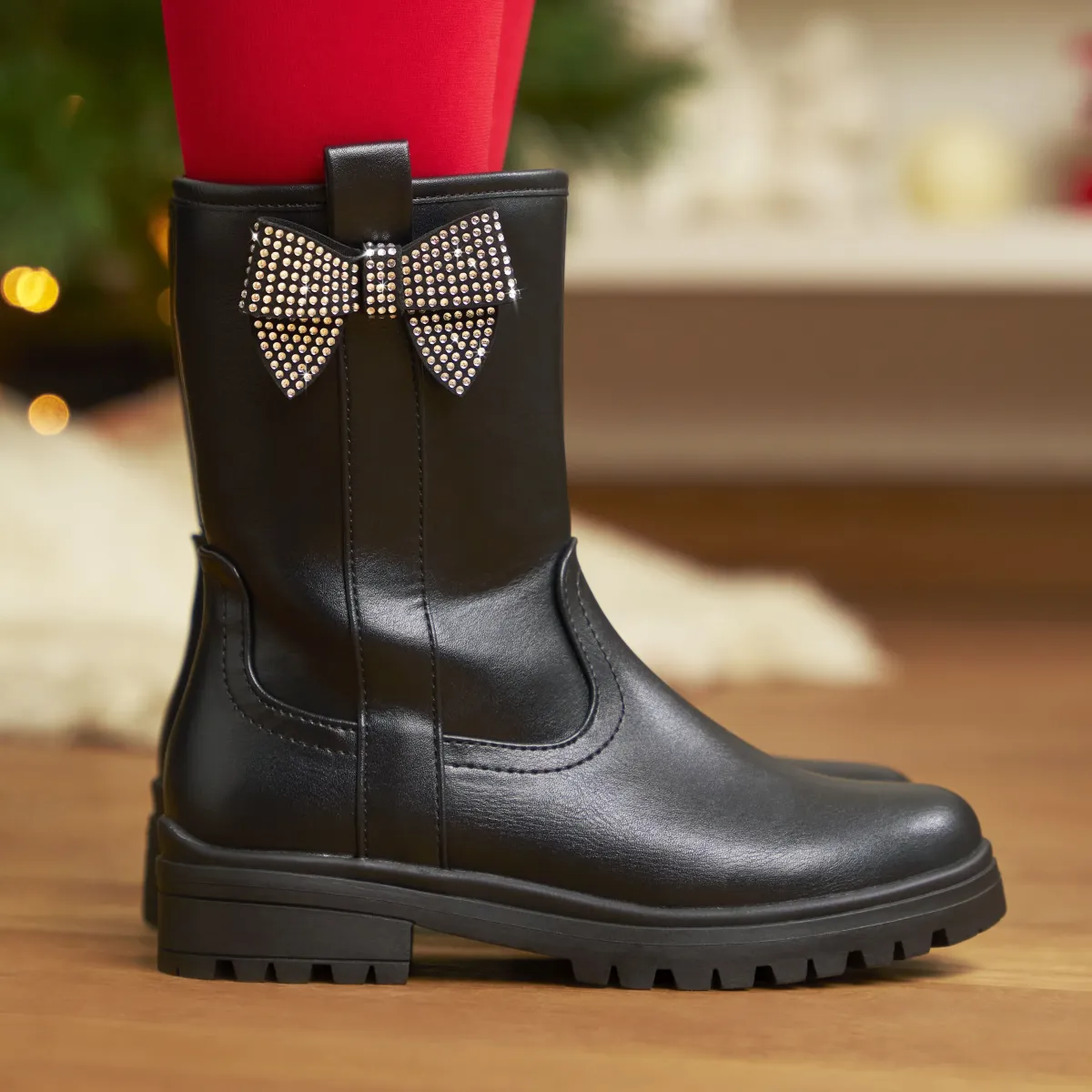 Stivaletti neri da bambina con fiocco di strass Le scarpe di Alice