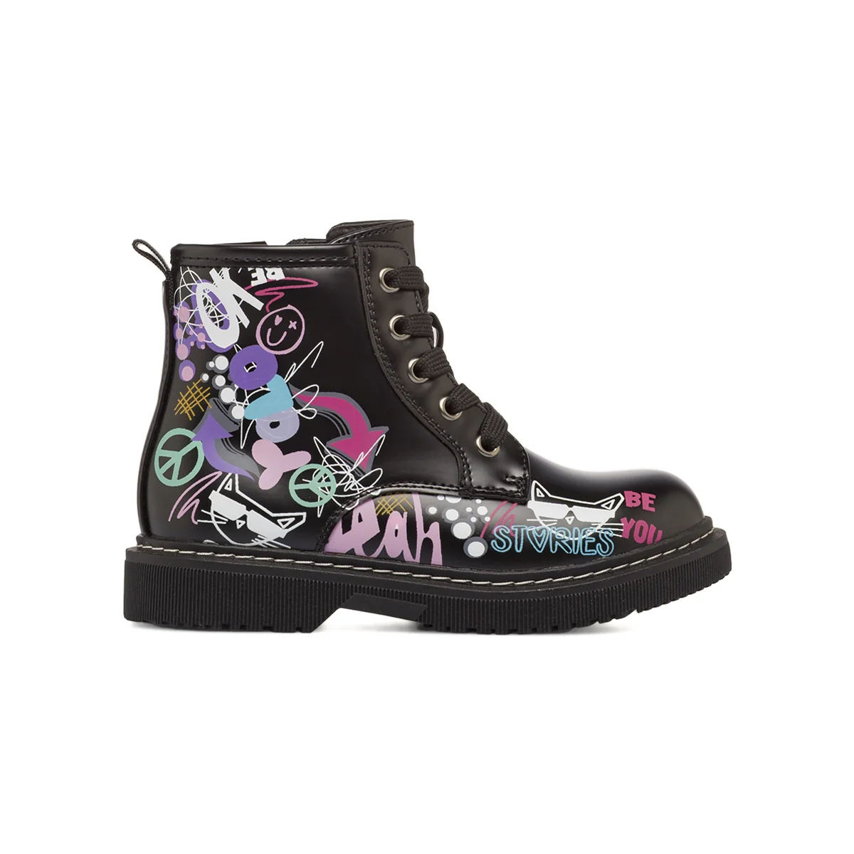 Stivaletti Neri da Bambina con stampe graffiti Le scarpe di Alice