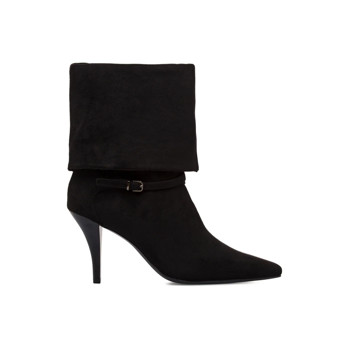 Stivaletti Neri Donna effetto suede con risvolto e Tacco 9 cm Soleil
