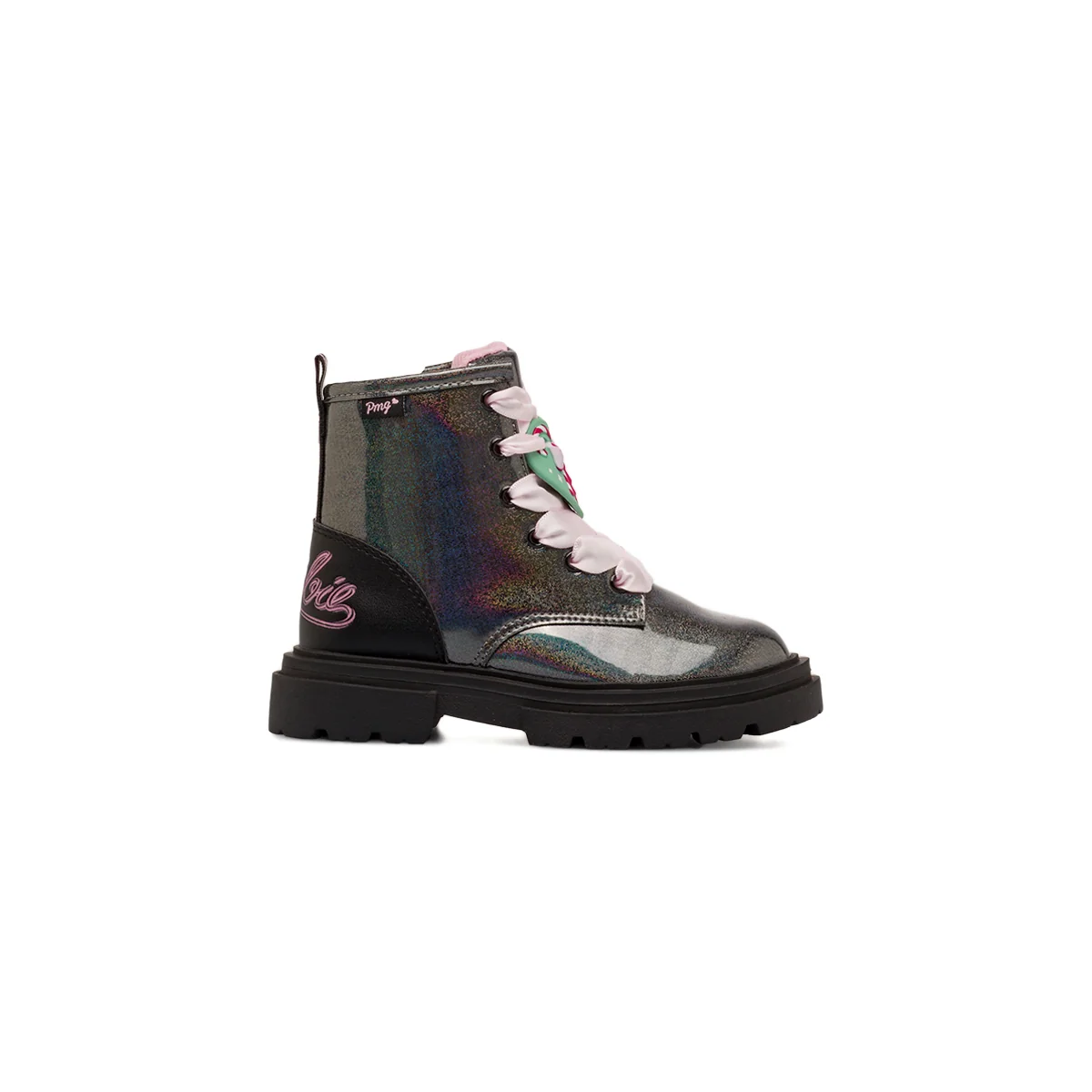 Stivaletti neri glitter Bambina con lacci rosa e scritta Barbie Primigi