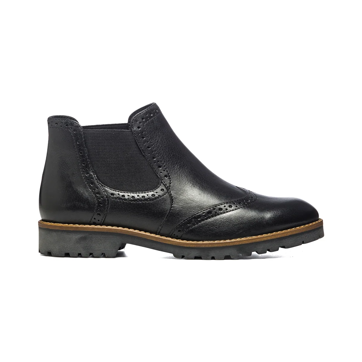 Stivaletti neri in pelle con inserti elastici e dettagli brogue Primopiano
