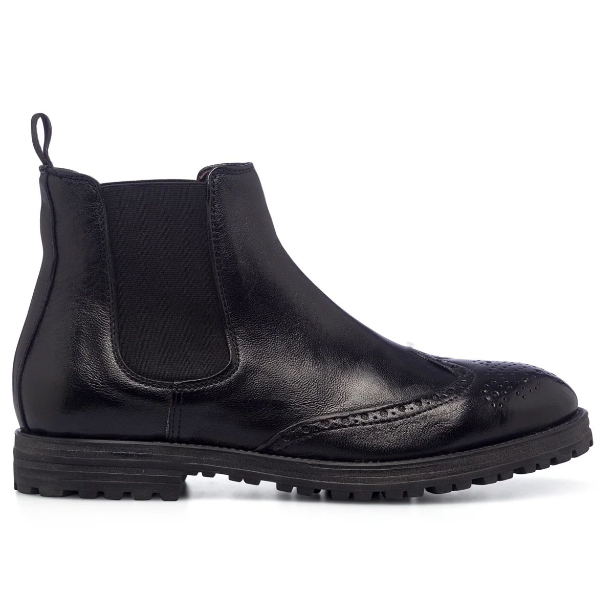 Stivaletti neri in pelle da uomo con inserti elastici e dettagli brogue ReBlu