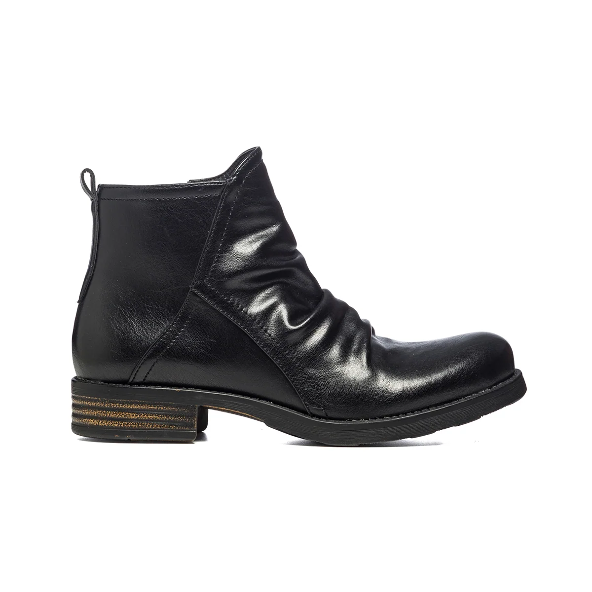 Stivaletti neri in similpelle arricciata con zip laterale Lora Ferres