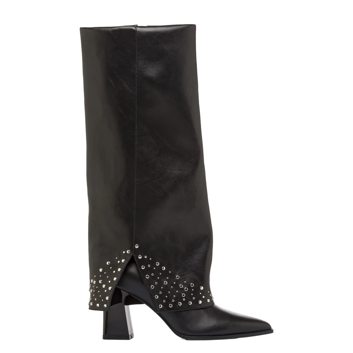 Stivali alti Neri con risvolto da Donna con borchie e tacco Swish Jeans