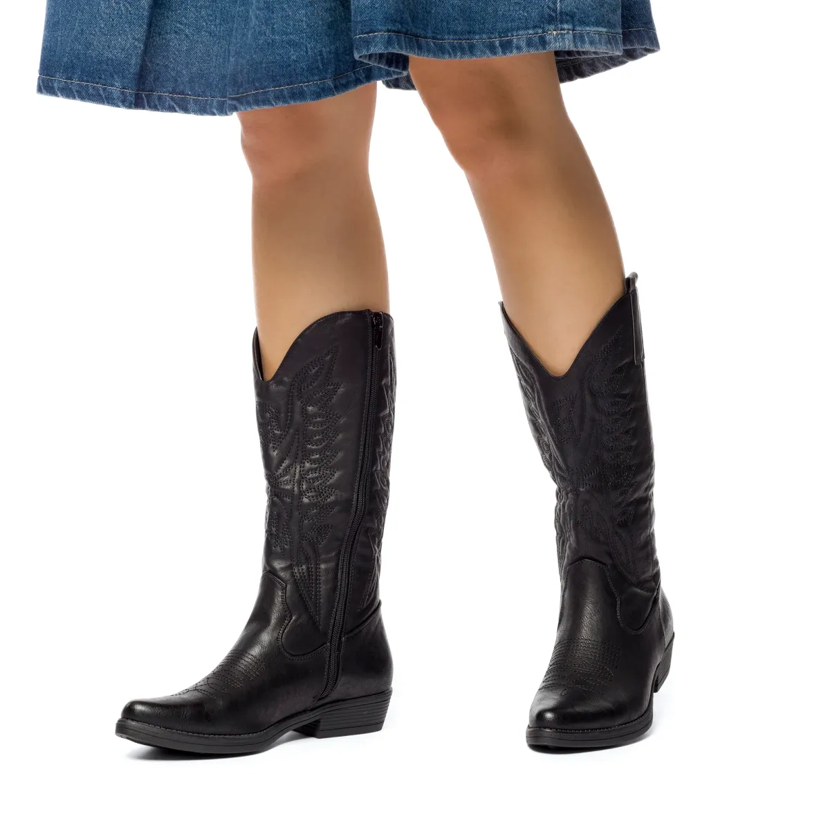 Stivali camperos texani neri da donna con zip Dame Rose