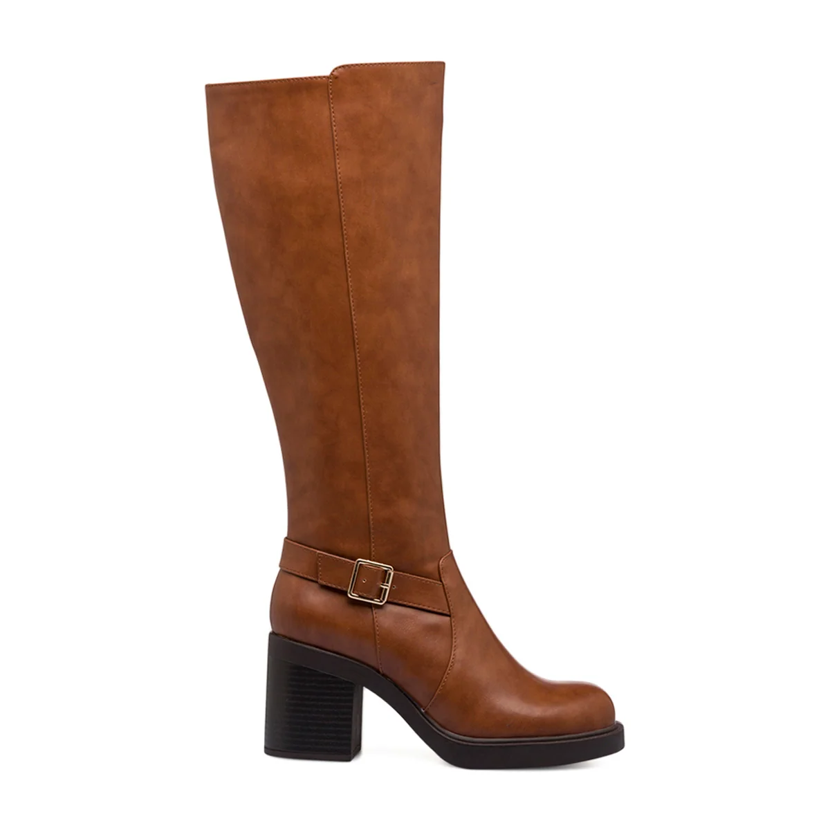 Stivali marroni da donna con tacco 8 cm e cinturino Swish Jeans