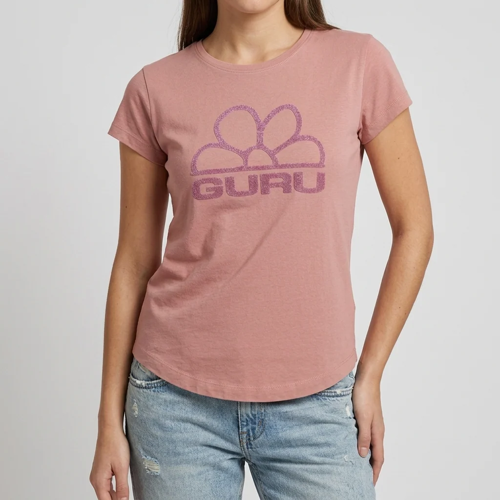 T-shirt a maniche corte da Donna rosa con logo floccato Guru