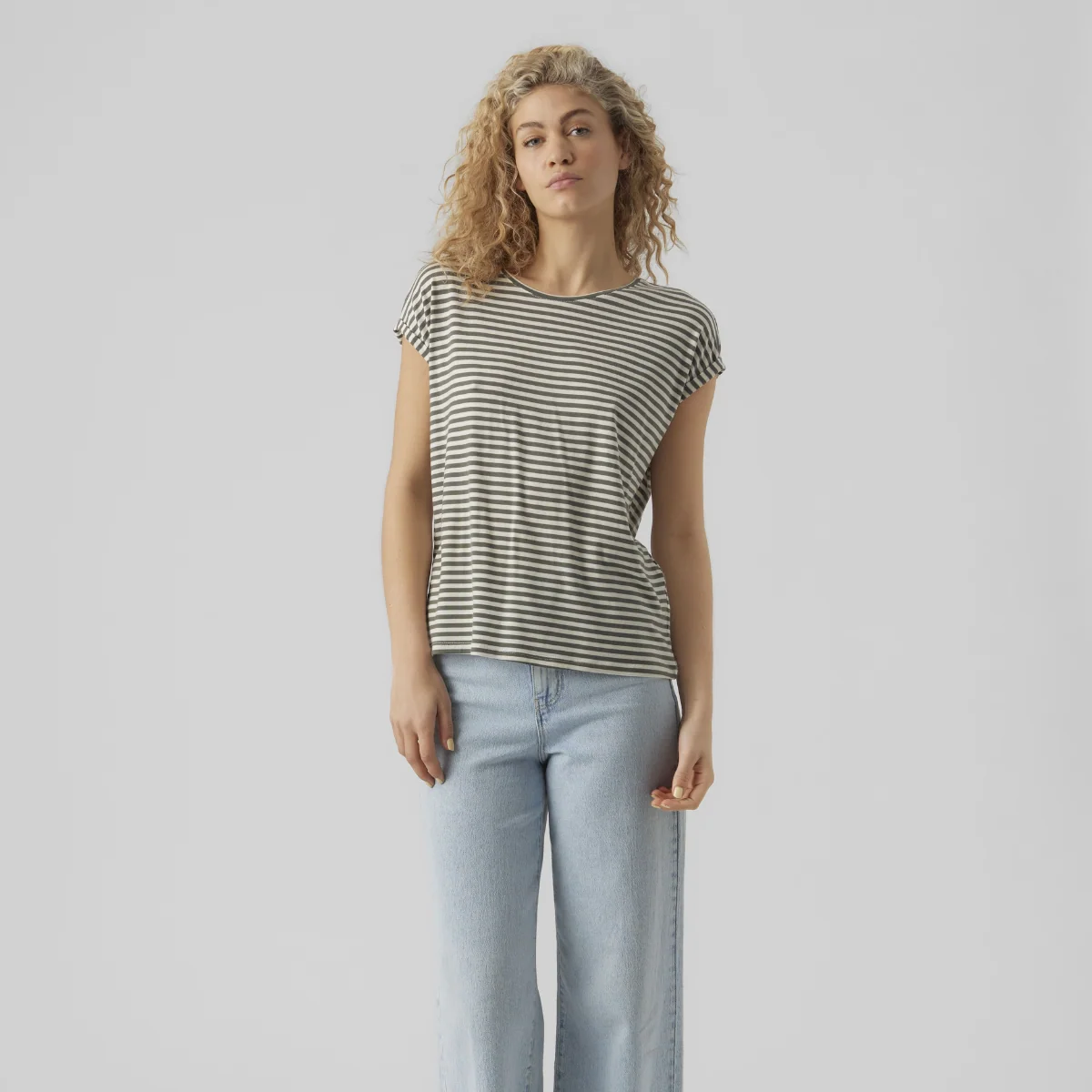 T-shirt a righe verdi e bianche da Donna con girocollo Vero Moda