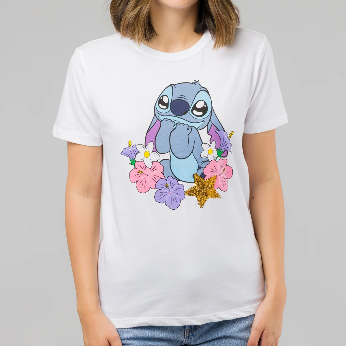 T-shirt bianca da Donna in Cotone con stampa Stitch Disney