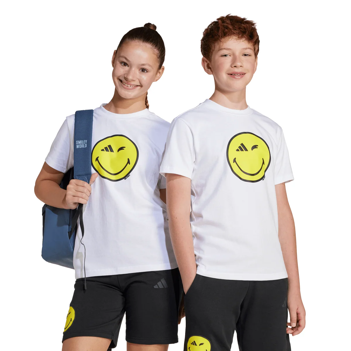 T-shirt bianca da Ragazzo con Smiley giallo adidas